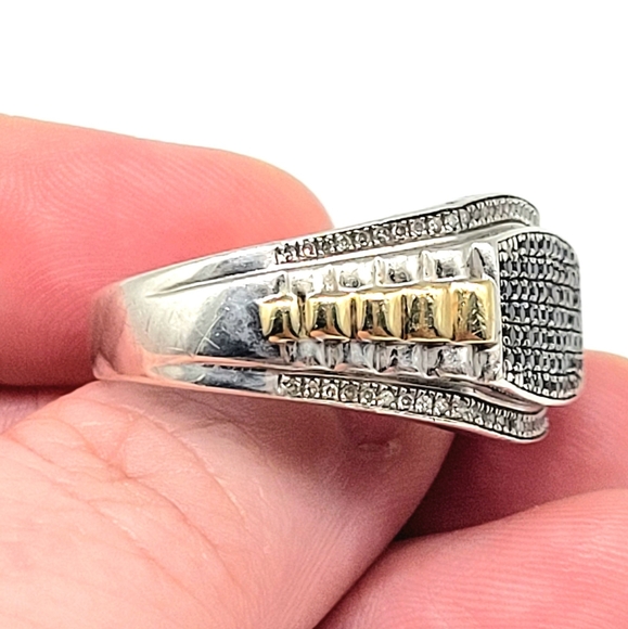 SOLD-EFFY Mens 1/2CTTW Black Diamond and Clear Diamond Ring in 925 Sterling - Picture 9 of 13